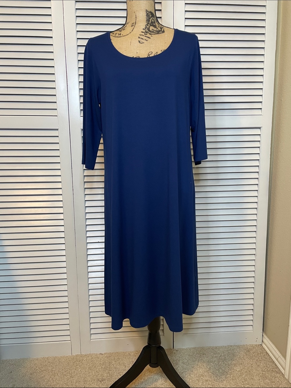 NWOT - Eileen Fisher Marine Blue Scoop-Neck Easy Wear Knit Dress - Sz L